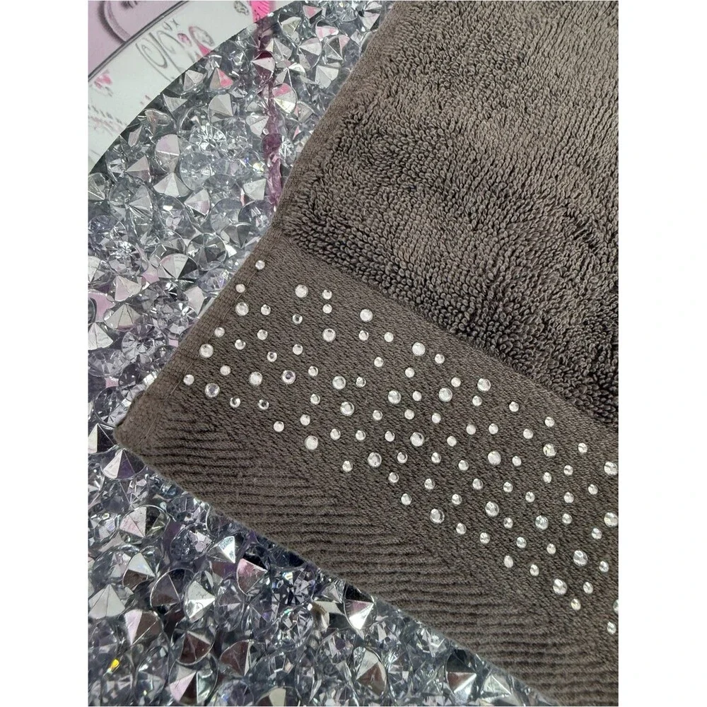 Bella Luxx grey Hand Towel with Rhinestone Accent